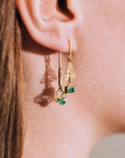 Model_wearing_gold_and_emerald_unique_designer_jewelry_earrings_side_view