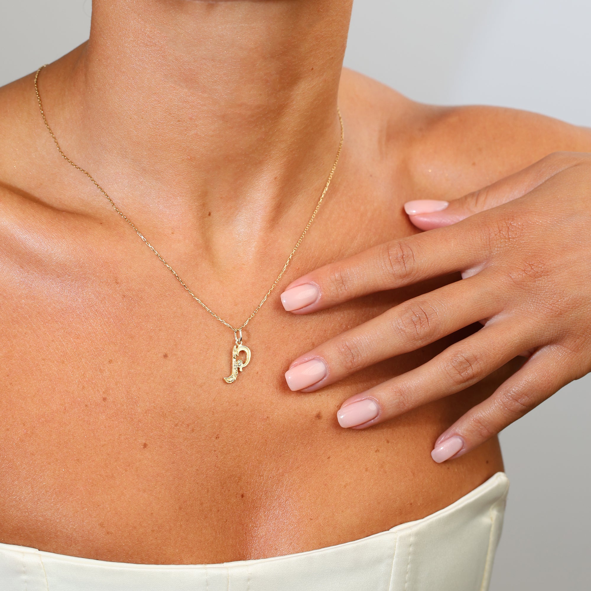 Gold Initial P with Diamond | Artisan Jewelry by Marilisi