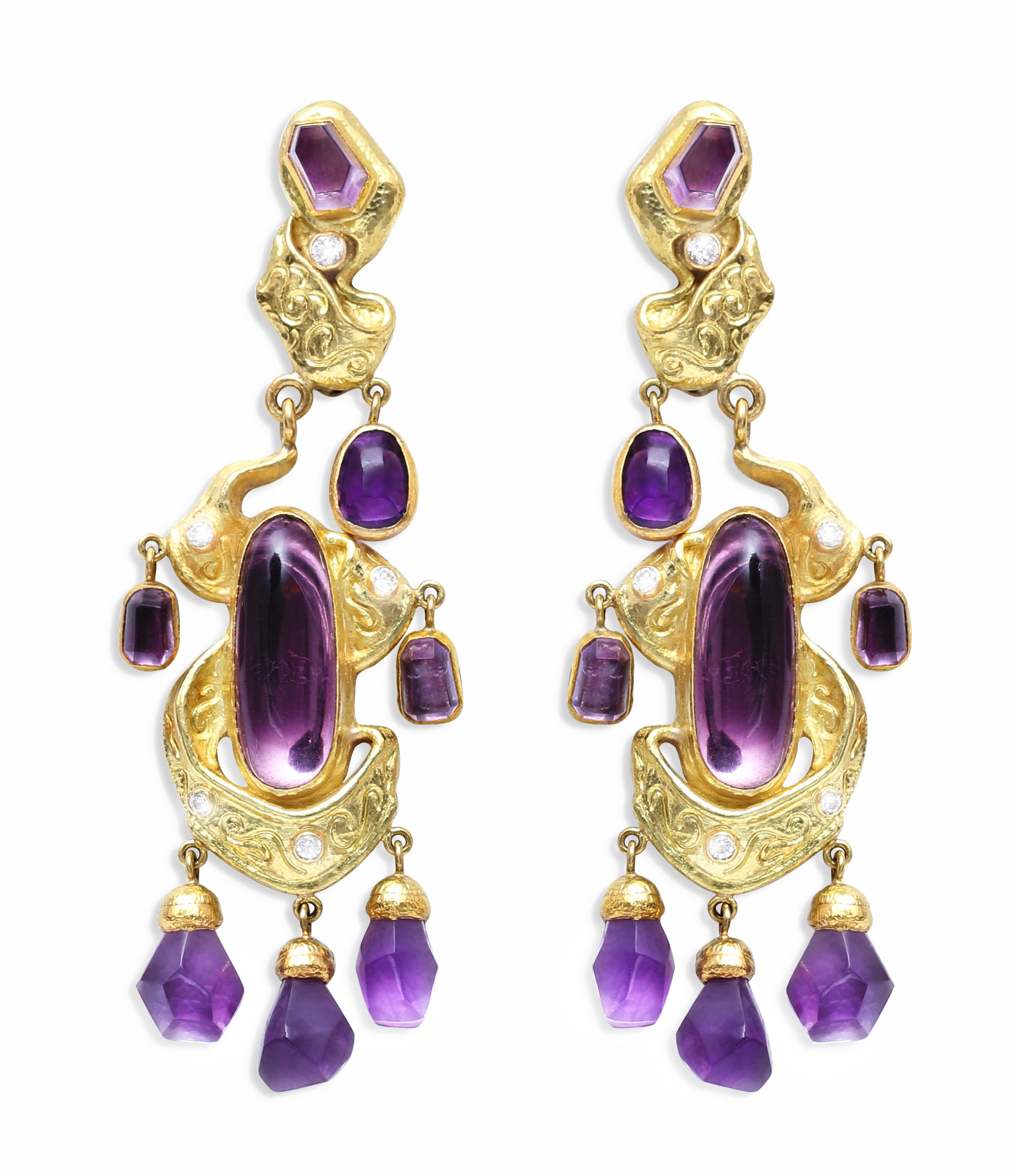 Earrings from high jewelry collection Madame with amethysts and diamonds
