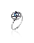 Marilisi artisan fine jewelry Black Pearl White Gold ring pearls are set in gold frames side