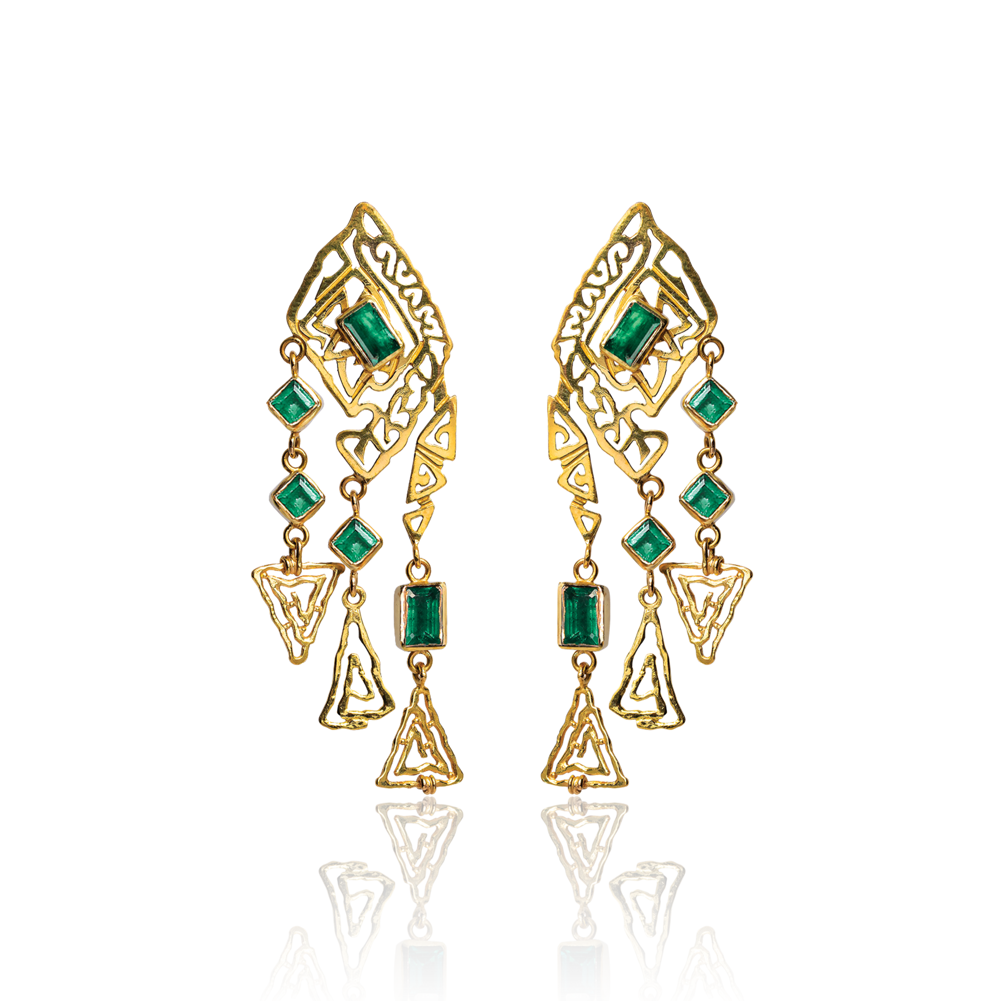 marilisi handcrafted artisan gold emerald ornamental earrings fine jewelry luxury front 