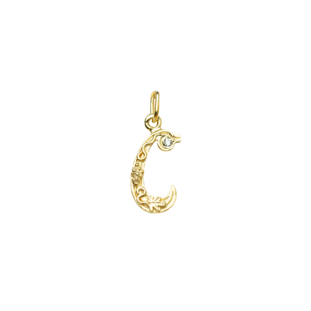 Gold initial C with Diamond Pendant Marilisi Front