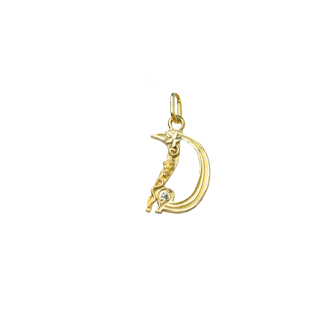 Gold initial D with Diamond Pendant Marilisi Front