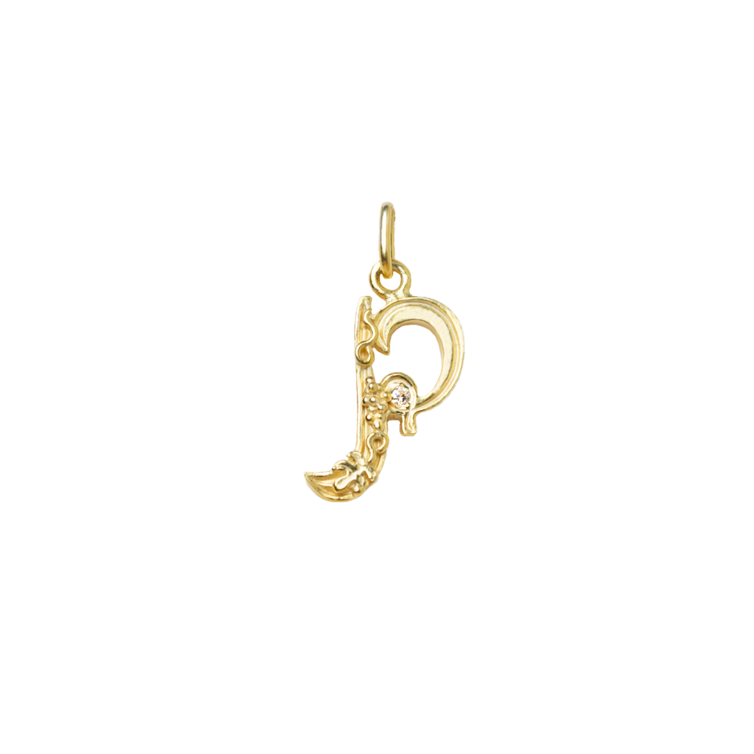 Gold initial P with Diamond Pendant Marilisi Front