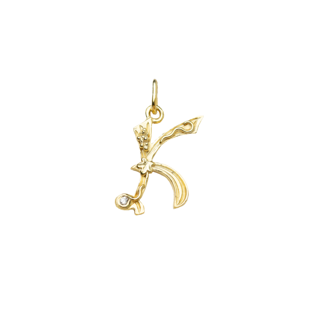 Gold initial K with Diamond Pendant Marilisi Front