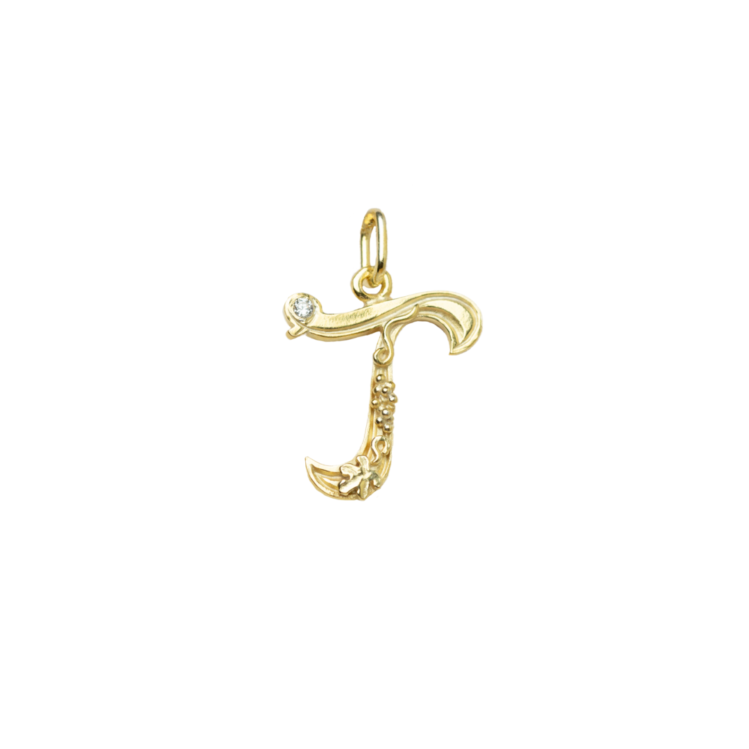 Gold initial T with Diamond Pendant Marilisi Front