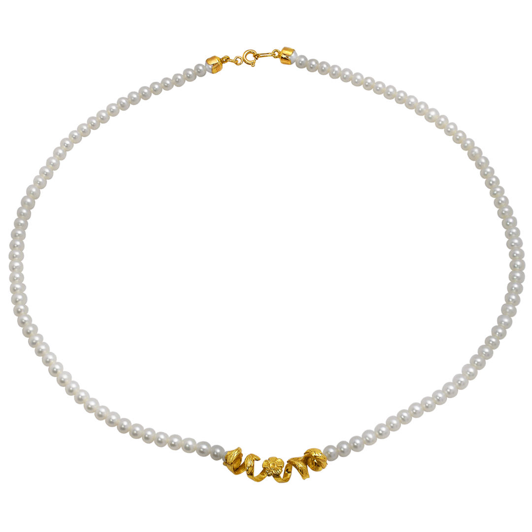 Marilisi artisan fine jewelry White Pearl Yellow Necklace with floral design Mille Fleurs Front 