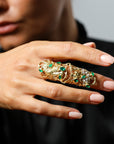 Emerald and diamond armor ring "Tiger & Leopard"