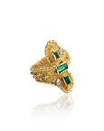 marilisi handcrafted artisan gold unique emerald diamond signature statement ring fine jewelry luxury side view bottom